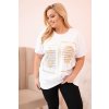 Dámska bavlnená blúzka Plus Size s kamienkami biela + ťavia