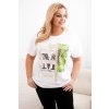 Dámska bavlnená blúzka Plus Size s potlačou a flitrami biela + zelená