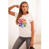 Dámska bavlnená blúzka s krátkym rukávom a farebnou potlačou biela
