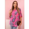 Dámska blúzka z bavlny s ozdobnou potlačou a vyhrnutými rukávmi cukríkovo ružová