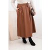 Dámska sukňa Plus Size z eko kože s gumkou a šnúrkou v páse v svetlohnedej farbe
