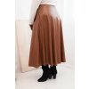 Dámska sukňa Plus Size z eko kože s gumkou a šnúrkou v páse v svetlohnedej farbe