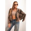 Dámska semišová bunda s leopardím vzorom s čiernymi strapcami