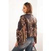 Dámska semišová bunda s leopardím vzorom s čiernymi strapcami