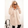 Dámsky kabát Plus Size z viskózy na zips s kapucňou béžový