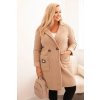 Dámsky kabát Plus Size z umelého barančeka s vreckami béžový
