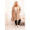 Dámsky kabát Plus Size z umelého barančeka s vreckami béžový