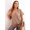 Dámska bavlnená blúzka s výstrihom do V s krátkym rukávom svetloružová