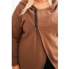 Dámska mikina Plus Size s kapucňou a asymetrickým zipsom hnedá