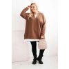 Zateplená dámska mikina Plus Size s kapucňou a véčkom hnedá