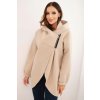 Dámska zateplená mikina s kapucňou a asymetrickým zipsom béžová
