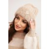 Dámska rebrovaná viskózová čiapka nadýchaná s ozdobným kovovým gombíkom béžová