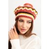 Dámska zimná vlnená čiapka s brmbolcom a farebným vzorom K435 biela + sivá