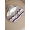 Dámska zimná vlnená čiapka s brmbolcom a farebným vzorom K435 biela + sivá