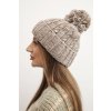 Zimná dámska čiapka s brmbolcom z vlny K424 tmavo béžová