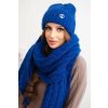 Dámsky komplet rebrovaná čiapka a šál s ozdobou ťaviu farbu.