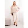 Dámska súprava Plus Size so saténovým leskom a čipkou béžová