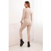 Dámska súprava z prúžkovanej viskózy s dlhým rukávom a legínami béžová