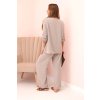Dámsky komplet s blúzkou s náhrdelníkom a širokými nohavicami béžový