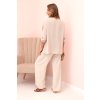 Dámsky komplet s blúzkou s náhrdelníkom a širokými nohavicami béžový