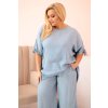 Dámsky komplet Plus Size z tencelu blúzka a nohavice s viazaním svetlo džínsový