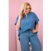 Dámsky komplet Plus Size z tencelu blúzka a nohavice s viazaním svetlo džínsový