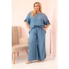 Dámsky komplet Plus Size z tencelu blúzka a nohavice s viazaním svetlo džínsový