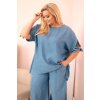 Dámsky komplet Plus Size z tencelu blúzka a nohavice s viazaním svetlo džínsový