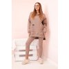 Dámska bavlnená súprava mikina s kapucňou a legíny s vysokým pásom béžová