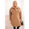 Dámsky kabát Plus Size s vlnou zapínaný na gombíky s vreckami a golierom béžový