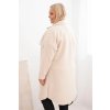 Dámsky kabát Plus Size s vlnou zapínaný na gombíky s vreckami a golierom béžový