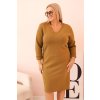 Dámske šaty Plus Size maslové s výstrihom V a rukávom béžové