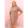 Dámske šaty Plus Size z bavlna, rovný strih, 3/4 rukáv, hnedé