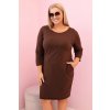Dámske šaty Plus Size z bavlna, rovný strih, 3/4 rukáv, hnedé