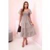 Dámske viskózové šaty s nadýchaným rukávom a nariaseným vrchom béžové