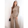 Dámsky bavlnený komplet s blúzkou a nohavicami so širokou nohavicou béžový