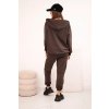 Dámska bavlnená súprava s kapucňou a zipsom hnedá