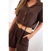 Dámsky mušelínový komplet s viazanou košeľou a šortkami s opaskom hnedý