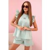 Dámsky komplet s volánikom – blúzka s krátkym rukávom a šortky s gumou béžový