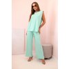 Dámsky komplet z viskózy bez rukávov a s rovnými nohavicami svetlo béžový