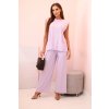Dámsky komplet z viskózy bez rukávov a s rovnými nohavicami svetlo béžový