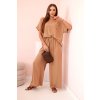 Dámsky komplet z viskózy s ozdobným kvetom a širokými nohavicami béžový