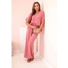 Dámsky komplet z viskózy s ozdobným kvetom a širokými nohavicami béžový