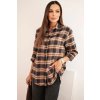 Dámska bavlnená košeľa s kockami s predĺženým zadným dielom béžová
