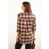 Dámska bavlnená košeľa s kockami s predĺženým zadným dielom béžová