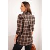 Dámska bavlnená košeľa s kockami s predĺženým zadným dielom béžová