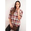 Dámska bavlnená košeľa s kockami s predĺženým zadným dielom béžová