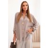 Dámska košeľa z viskózy s ozdobnými gombíkmi a golierom béžová