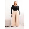 Dámske nohavice Plus Size so širokou nohavicou a pásom ťavia farba