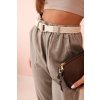 Dámske ľanové nohavice s bavlnou a opaskom béžové